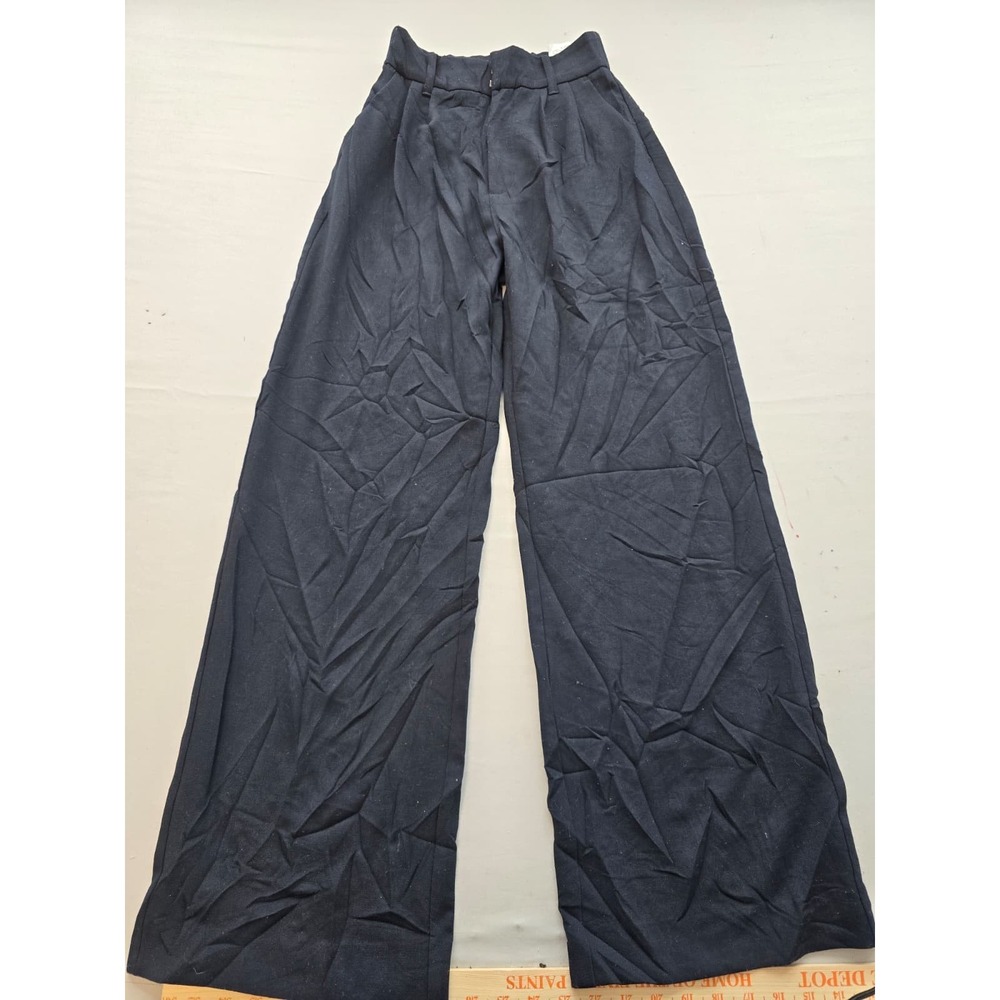 Abercrombie & Fitch Black Linen Blend High Rise Wide Leg Pleated Trousers XS